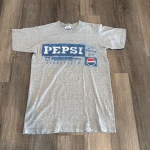 Vintage Pepsi Generation T Shirt Gray Single Stitch Made in USA Mens Size S/M